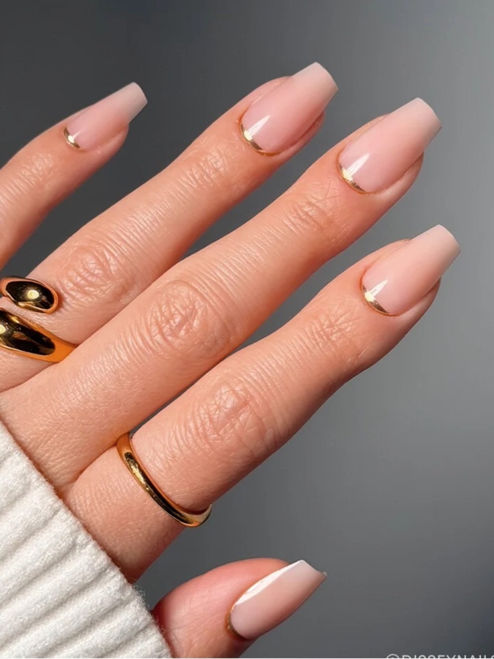 Glamnetic Nude Pink Press-On Nails with Gold Crescent Accent - Medium Coffin